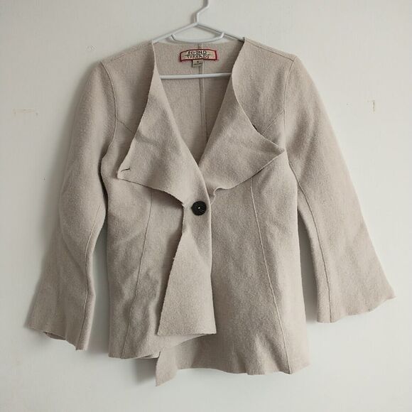 Beyond Threads Cardigan Sweater Women S Beige Origami Asymmetrical Alpaca Luxury - Picture 1 of 9